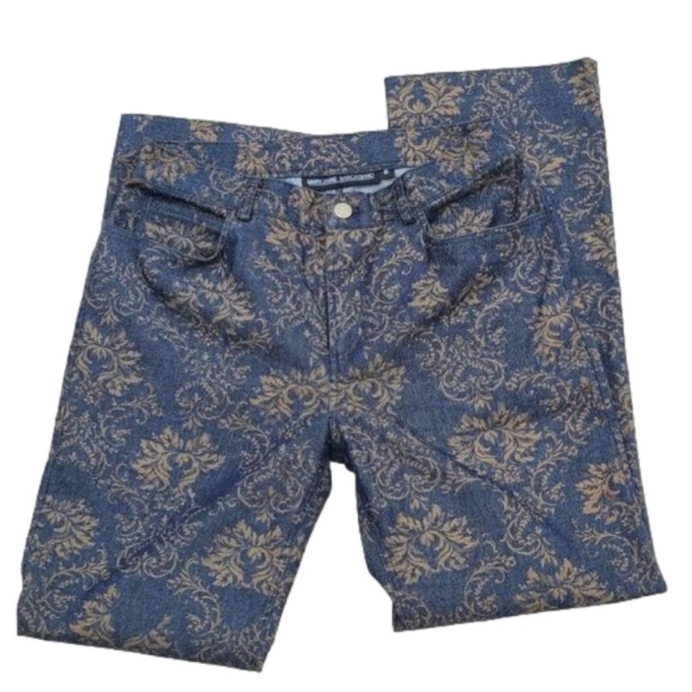 Mary jane marcasiano blue jeans with gold detail